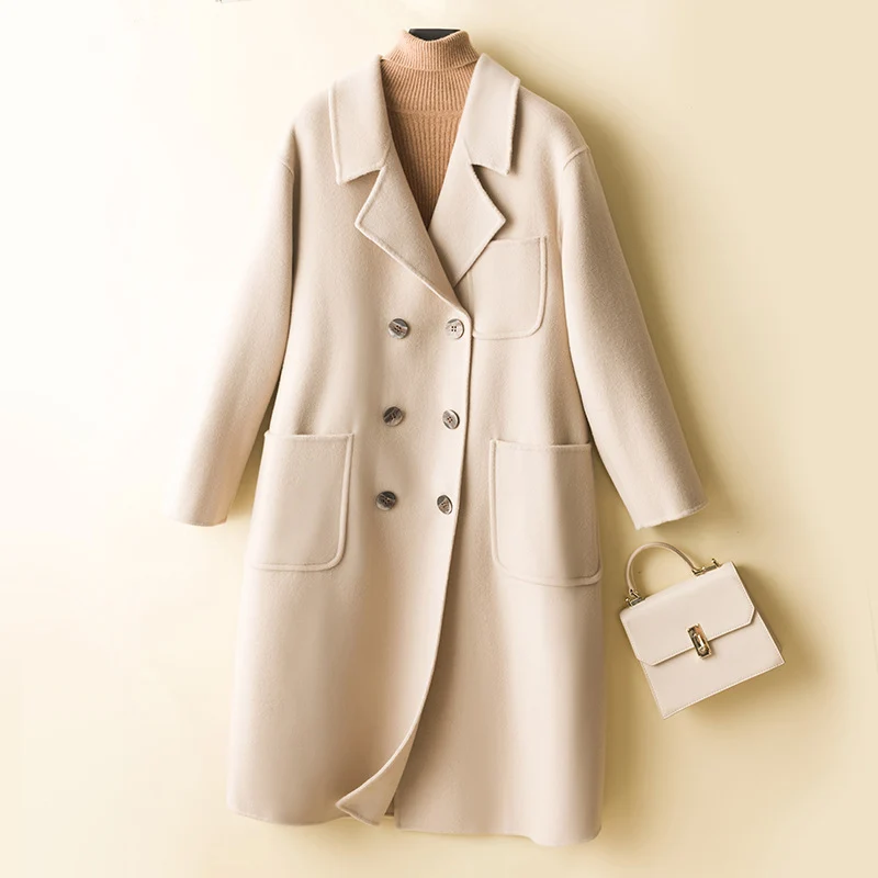 Damen Oversized Doppelreiher Wollmix‑Mantel mit aufgesetzten Taschen Nord Taschen