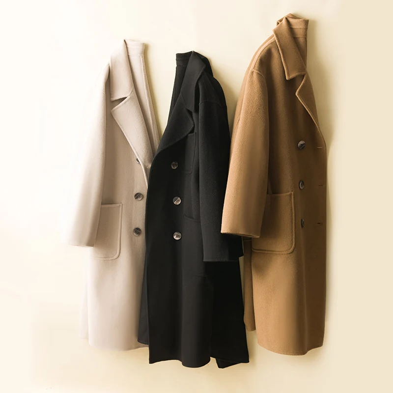 Damen Oversized Doppelreiher Wollmix‑Mantel mit aufgesetzten Taschen Nord Taschen