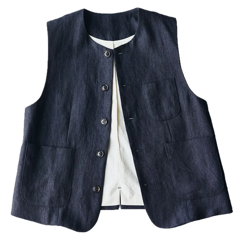 Damen Elegante Leinenweste Nord Taschen