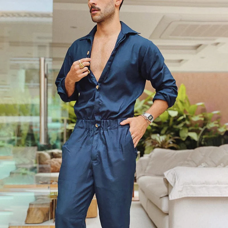 Herren Eleganter Overall mit praktischen Taschen und modischem Knopfdesign