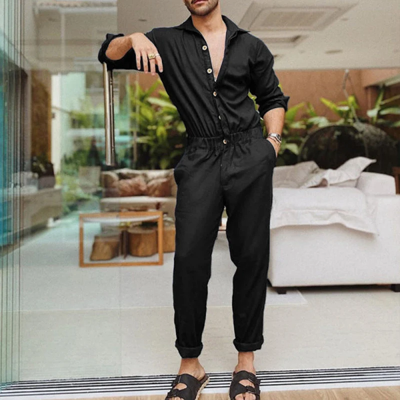 Herren Eleganter Overall mit praktischen Taschen und modischem Knopfdesign