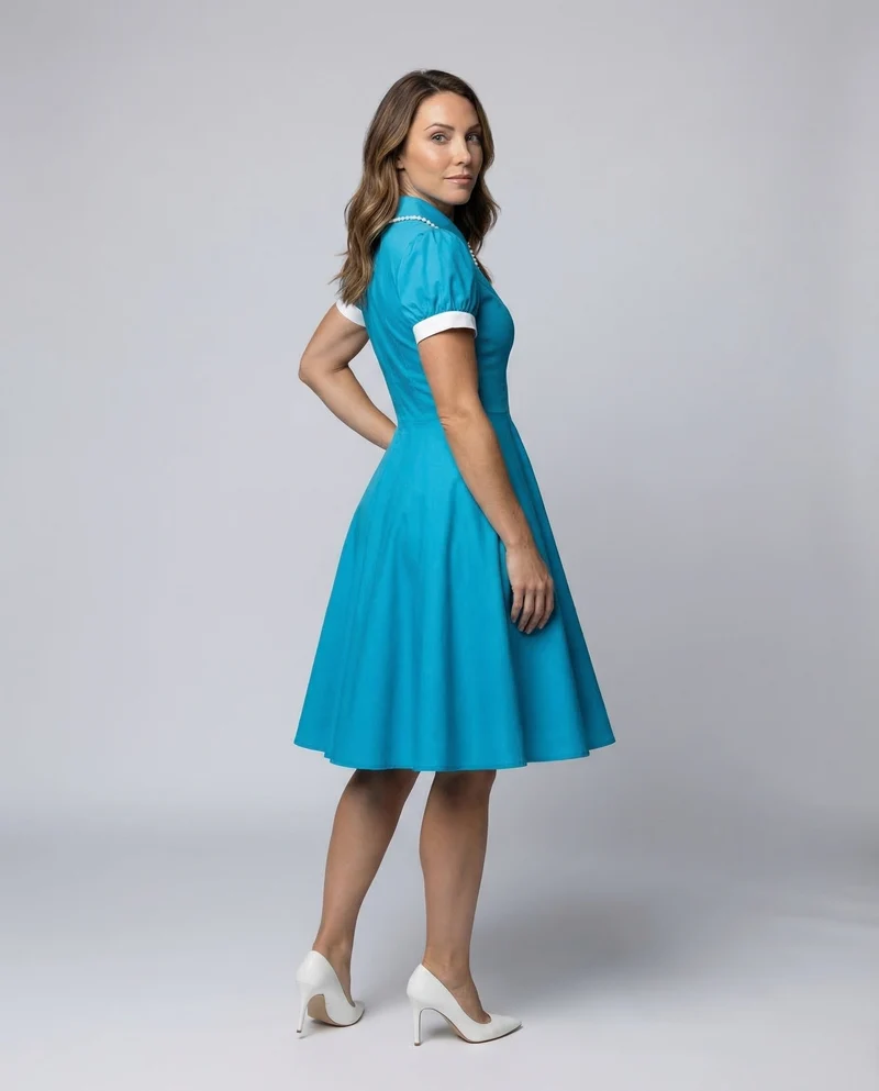 Damen Swingkleid Retro Puffärmel