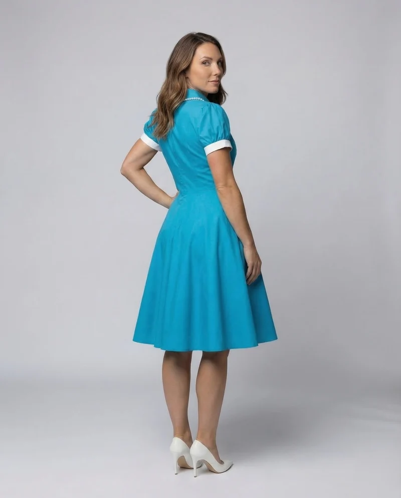 Damen Swingkleid Retro Puffärmel