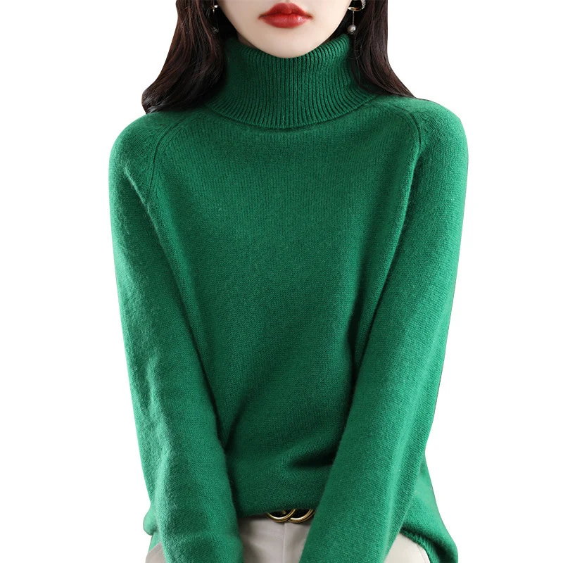 Damen Weicher Hochkragen-Pullover aus flauschigem Wollmix mit Raglanärmeln Nord Taschen