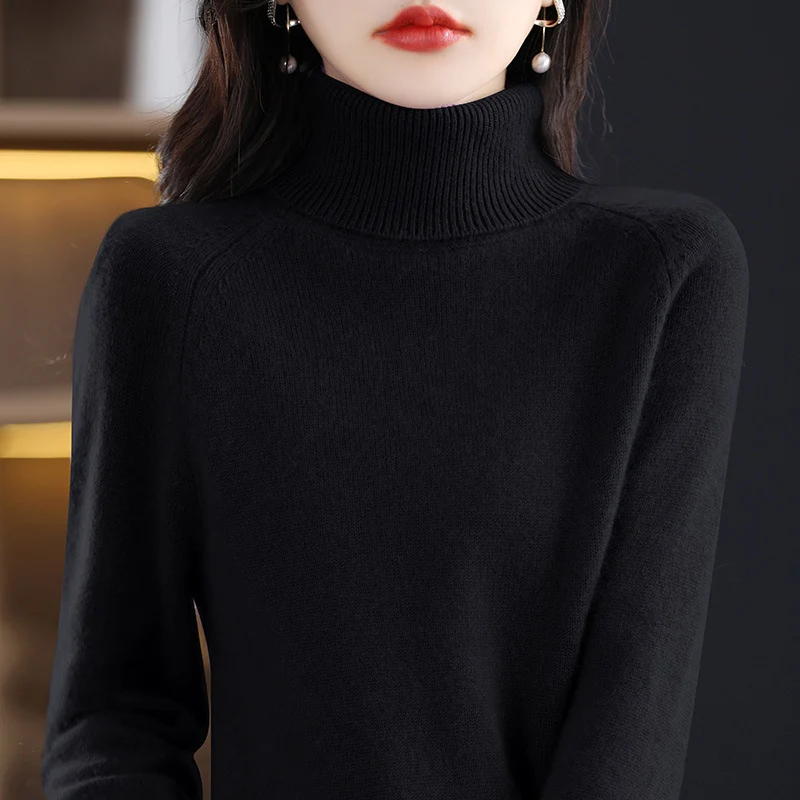 Damen Weicher Hochkragen-Pullover aus flauschigem Wollmix mit Raglanärmeln Nord Taschen