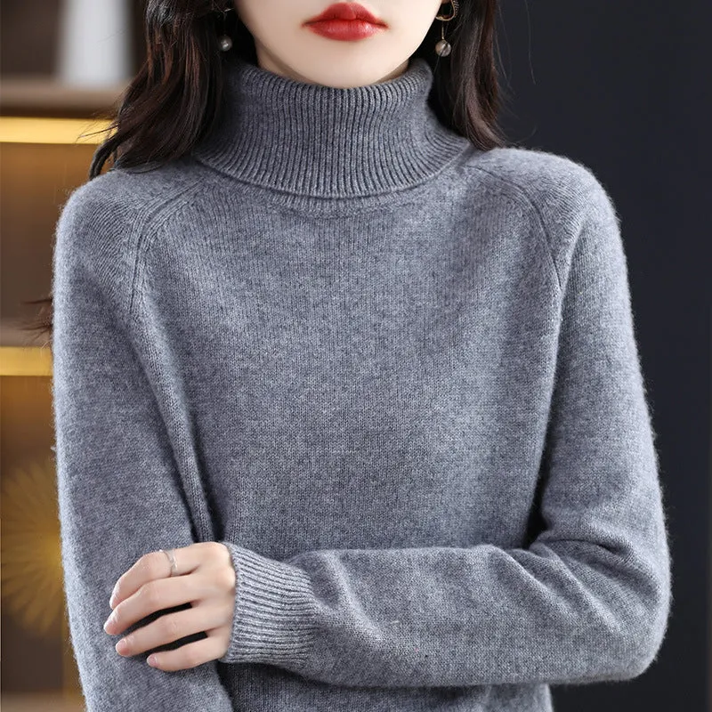 Damen Weicher Hochkragen-Pullover aus flauschigem Wollmix mit Raglanärmeln Nord Taschen