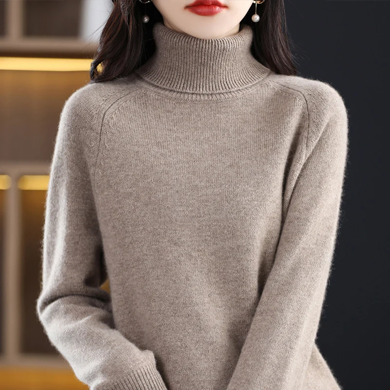 Damen Weicher Hochkragen-Pullover aus flauschigem Wollmix mit Raglanärmeln Nord Taschen
