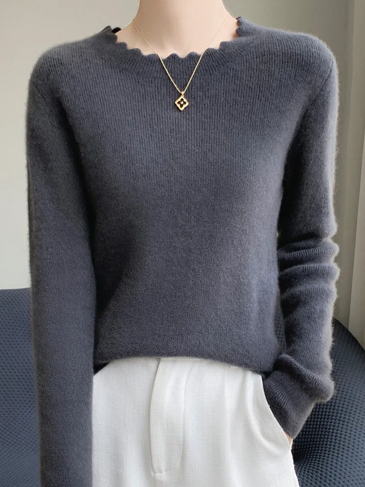 Damen Weicher Feinstrickpullover mit welligem Rundhalsausschnitt und kaschmirähnlicher Oberfläche Nord Taschen