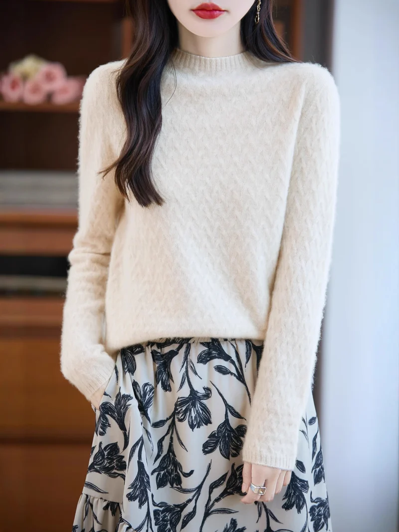Damen Weicher Feinstrick‑Pullover mit kurzem Mockneck, leichter Mohair‑Optik und entspannter Silhouette Nord Taschen
