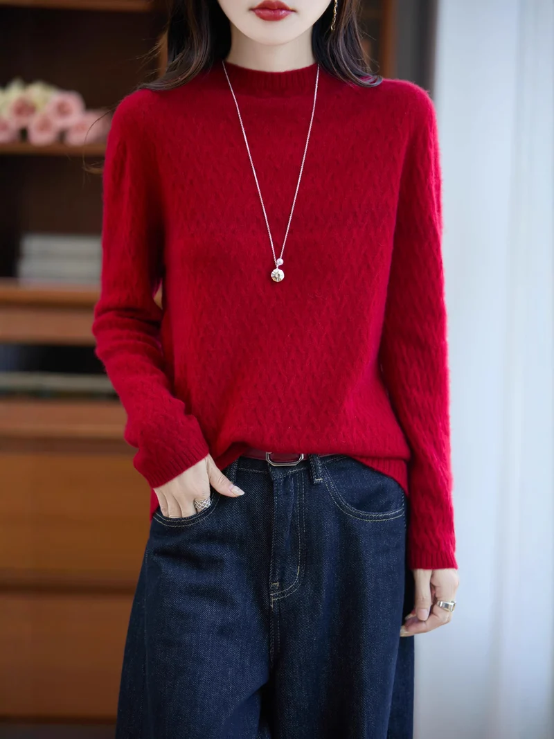 Damen Weicher Feinstrick‑Pullover mit kurzem Mockneck, leichter Mohair‑Optik und entspannter Silhouette Nord Taschen