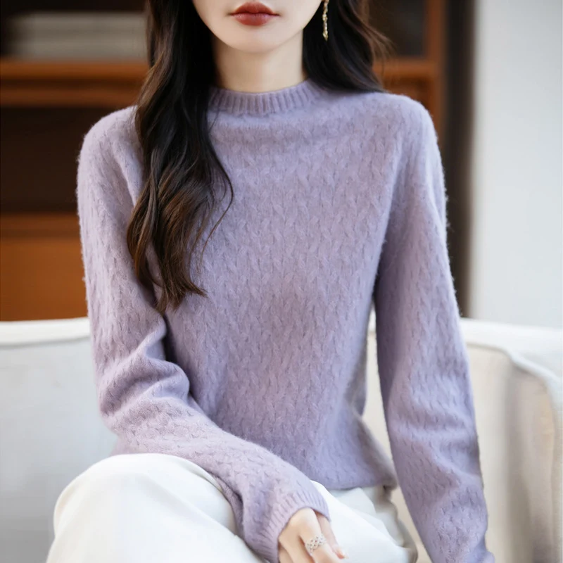 Damen Weicher Feinstrick‑Pullover mit kurzem Mockneck, leichter Mohair‑Optik und entspannter Silhouette Nord Taschen