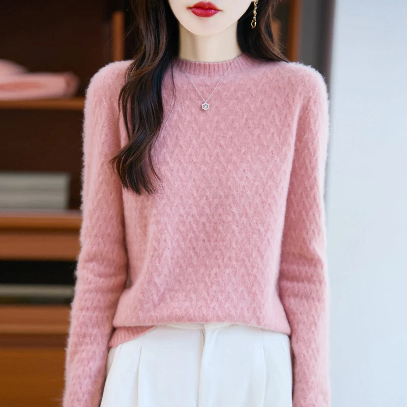 Damen Weicher Feinstrick‑Pullover mit kurzem Mockneck, leichter Mohair‑Optik und entspannter Silhouette Nord Taschen