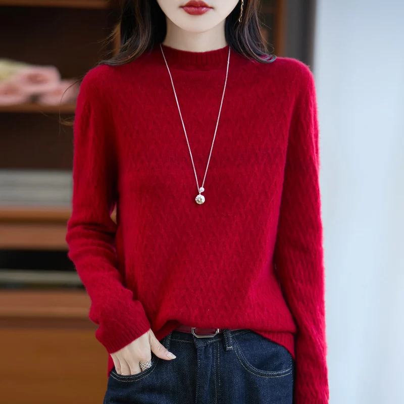 Damen Weicher Feinstrick‑Pullover mit kurzem Mockneck, leichter Mohair‑Optik und entspannter Silhouette Nord Taschen