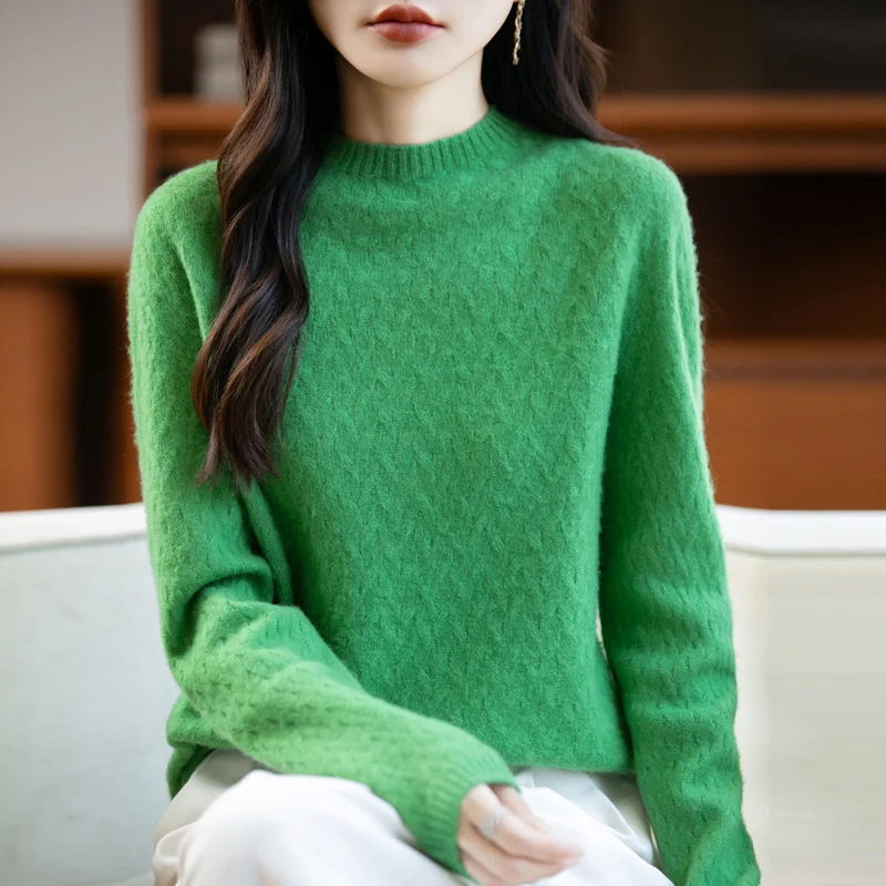 Damen Weicher Feinstrick‑Pullover mit kurzem Mockneck, leichter Mohair‑Optik und entspannter Silhouette Nord Taschen