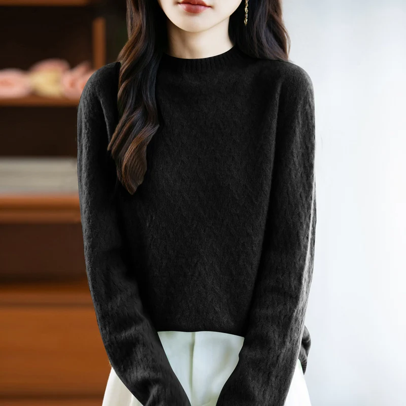 Damen Weicher Feinstrick‑Pullover mit kurzem Mockneck, leichter Mohair‑Optik und entspannter Silhouette Nord Taschen