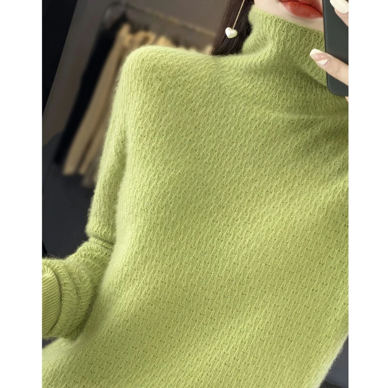 Damen Weicher Feinstrick‑Mockneckpullover mit flauschiger Mohair‑Optik, zarter Wabenstruktur und legerer Oversize‑Passform Nord Taschen