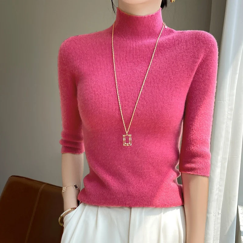 Damen Kurzarm-Mockneck-Pullover mit flauschiger Angora‑Optik Nord Taschen