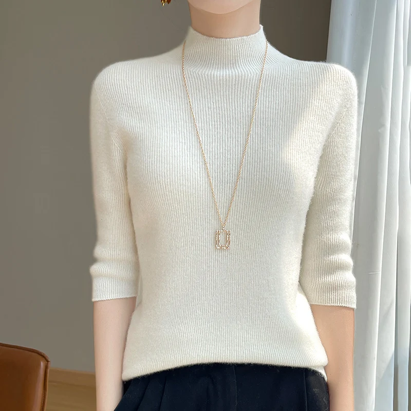 Damen Kurzarm-Mockneck-Pullover mit flauschiger Angora‑Optik Nord Taschen
