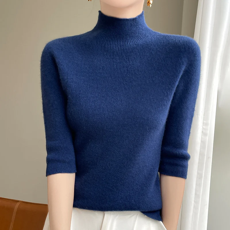 Damen Kurzarm-Mockneck-Pullover mit flauschiger Angora‑Optik Nord Taschen