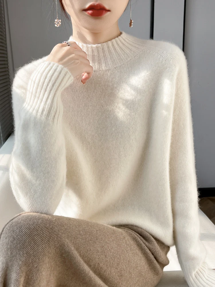 Damen Kurz-Mockneck-Pullover aus flauschigem Mohair-Mix mit kastiger Silhouette Nord Taschen