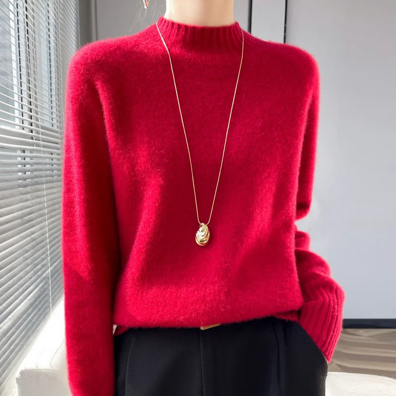 Damen Kurz-Mockneck-Pullover aus flauschigem Mohair-Mix mit kastiger Silhouette Nord Taschen