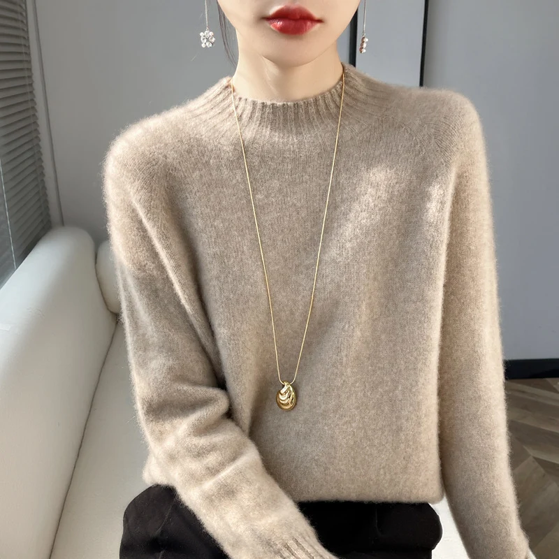 Damen Kurz-Mockneck-Pullover aus flauschigem Mohair-Mix mit kastiger Silhouette Nord Taschen