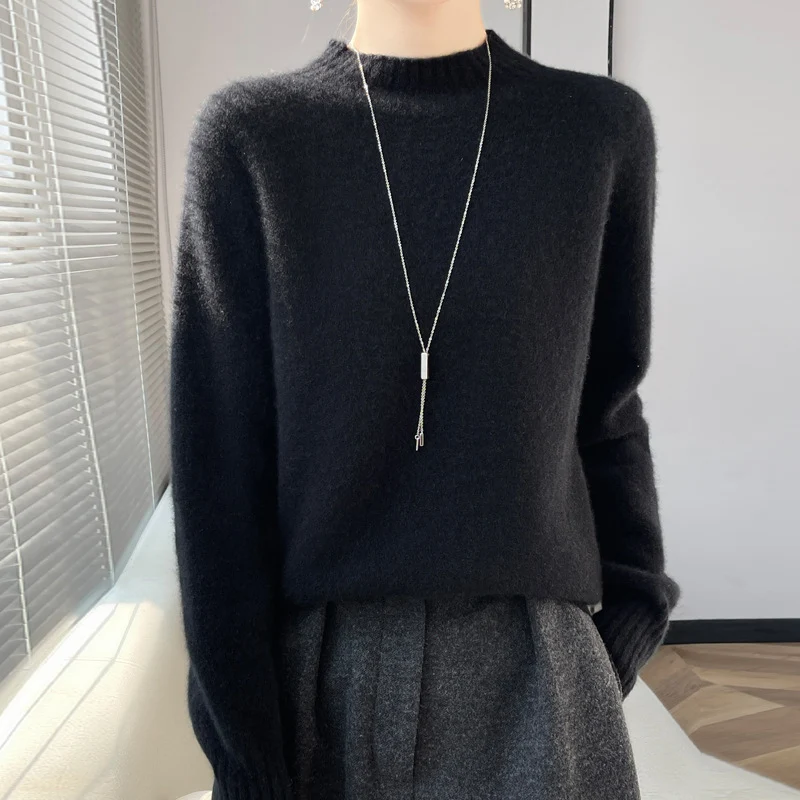 Damen Kurz-Mockneck-Pullover aus flauschigem Mohair-Mix mit kastiger Silhouette Nord Taschen