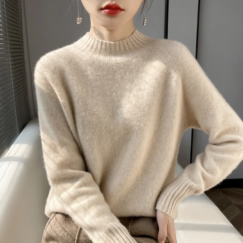 Damen Kurz-Mockneck-Pullover aus flauschigem Mohair-Mix mit kastiger Silhouette Nord Taschen
