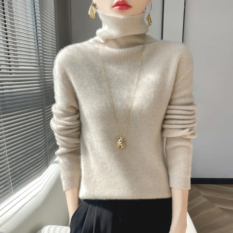 Damen Kurz geschnittener Rollkragenpullover aus weichem Kaschmir-Blend mit schmaler Silhouette Nord Taschen