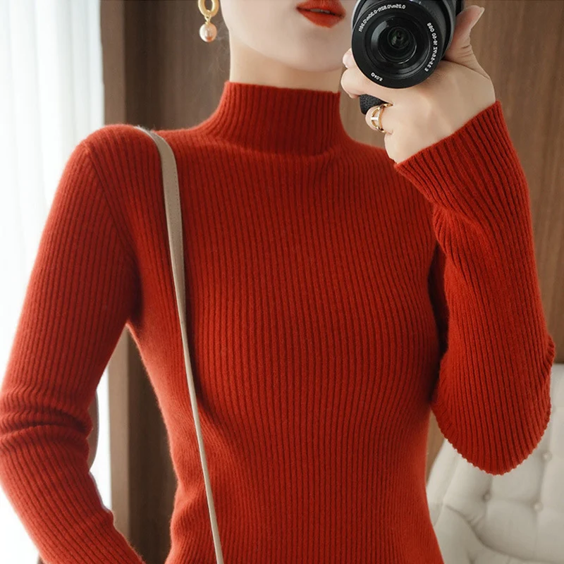 Damen Körperbetonter Rippenstrick-Rollkragenpullover mit Stretch-Effekt Nord Taschen