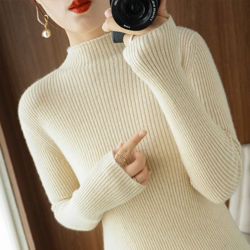 Damen Körperbetonter Rippenstrick-Rollkragenpullover mit Stretch-Effekt Nord Taschen