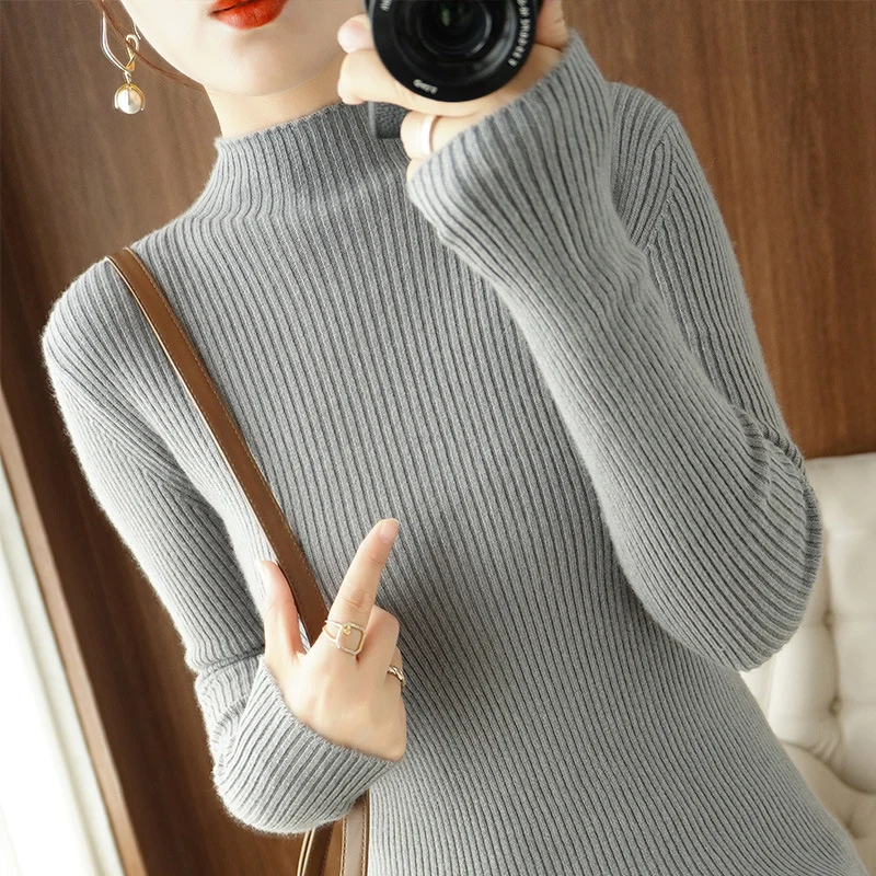 Damen Körperbetonter Rippenstrick-Rollkragenpullover mit Stretch-Effekt Nord Taschen