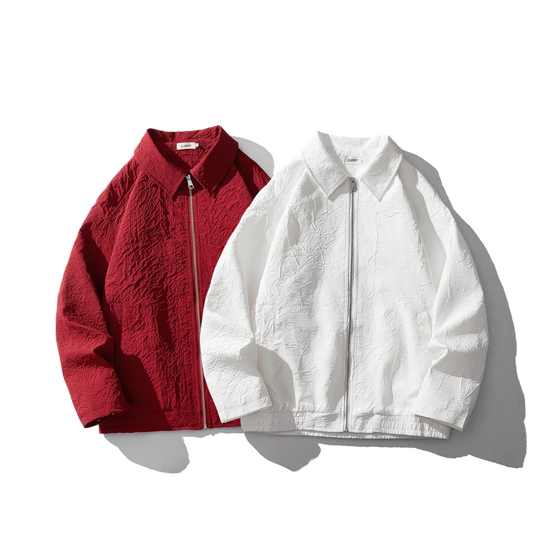 Herren Leichte Crinkle‑Textur Zipjacke mit Hemdkragen und elastischem Saum Nord Taschen