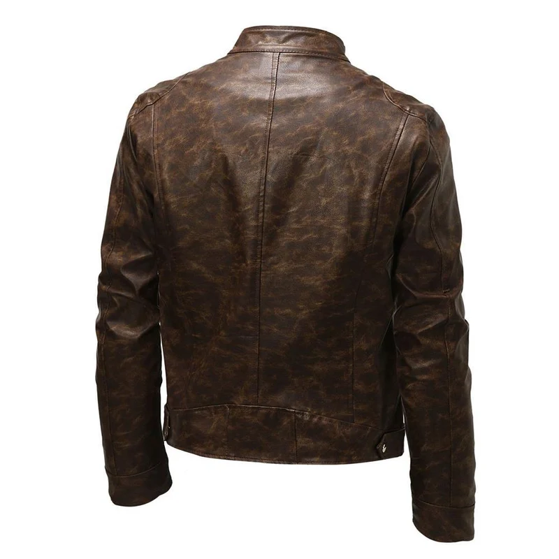 Herren Lederjacke im Vintage‑Look mit Stehkragen und Reißverschluss-Details Nord Taschen