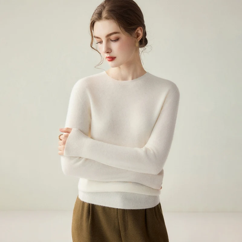 Damen Leichter Rundhalspullover aus Kaschmir‑Look mit extrafeinem Flor und geripptem Saum Nord Taschen