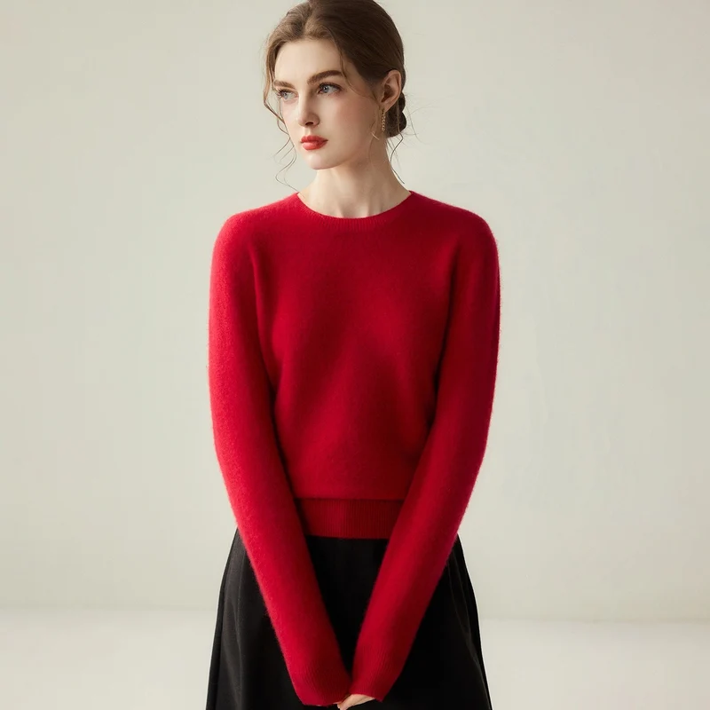 Damen Leichter Rundhalspullover aus Kaschmir‑Look mit extrafeinem Flor und geripptem Saum Nord Taschen