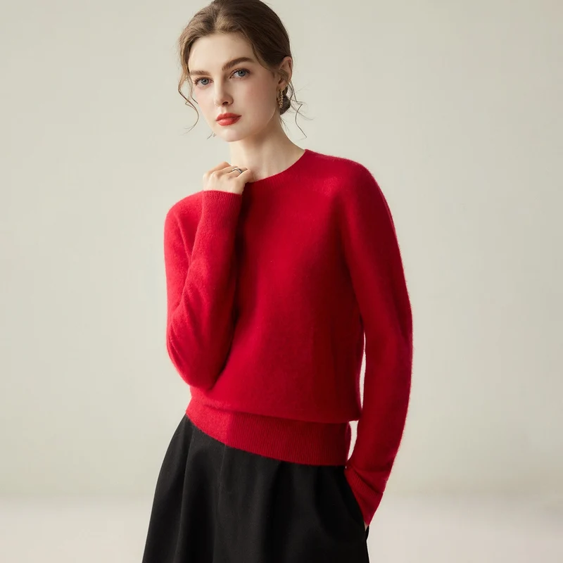 Damen Leichter Rundhalspullover aus Kaschmir‑Look mit extrafeinem Flor und geripptem Saum Nord Taschen