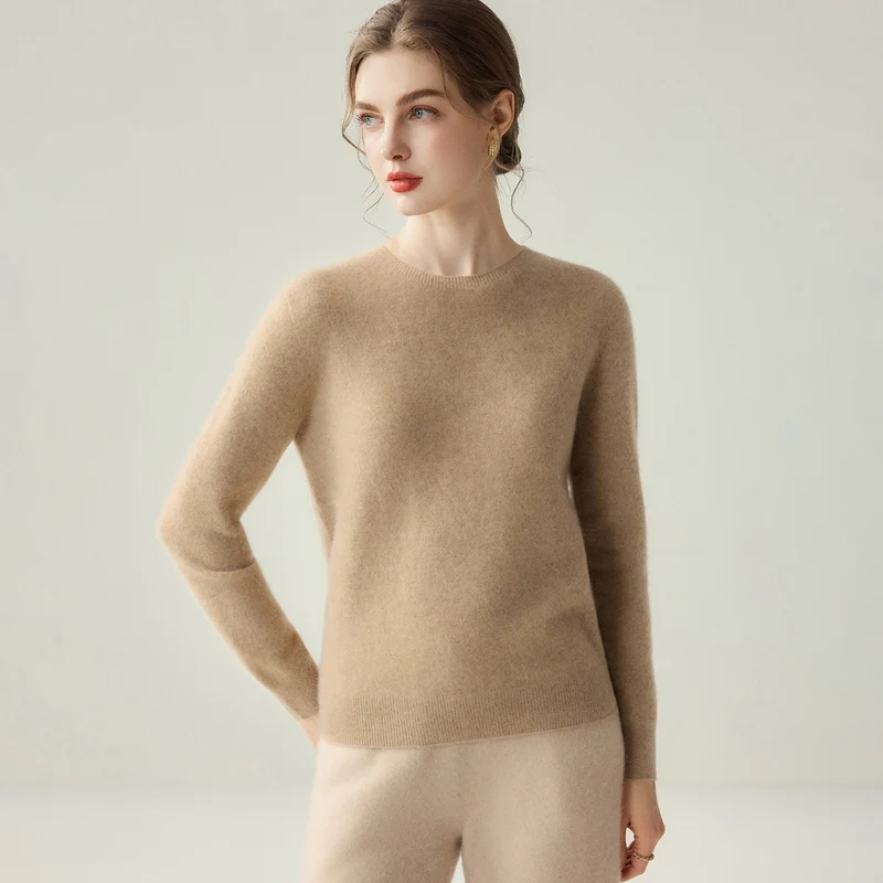Damen Leichter Rundhalspullover aus Kaschmir‑Look mit extrafeinem Flor und geripptem Saum Nord Taschen