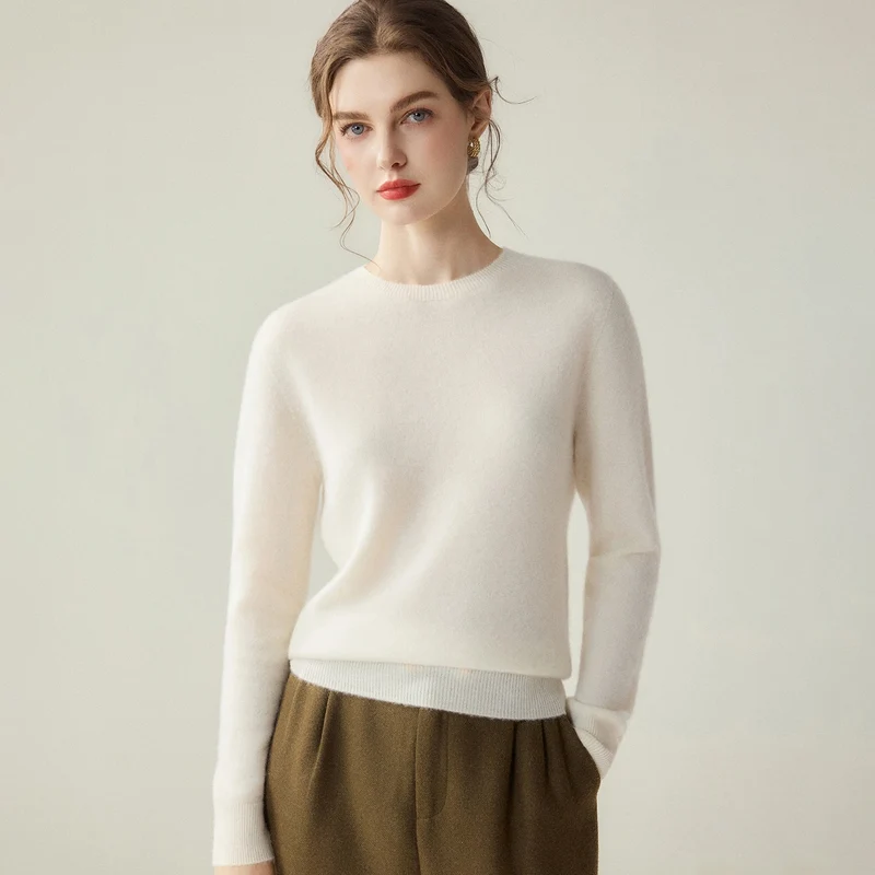 Damen Leichter Rundhalspullover aus Kaschmir‑Look mit extrafeinem Flor und geripptem Saum Nord Taschen