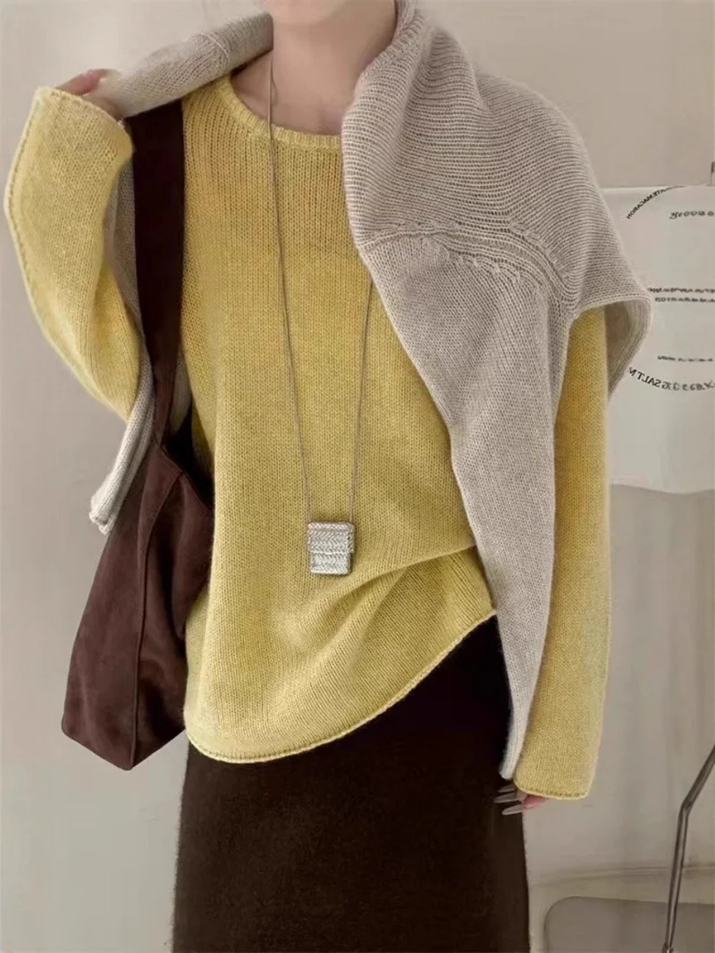 Damen Leichter Oversize-Feinstrickpullover mit Rundhals, dezentem Sheer-Effekt und gerundetem Saum Nord Taschen