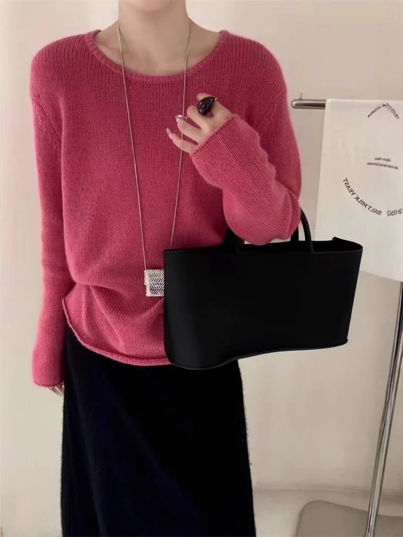 Damen Leichter Oversize-Feinstrickpullover mit Rundhals, dezentem Sheer-Effekt und gerundetem Saum Nord Taschen