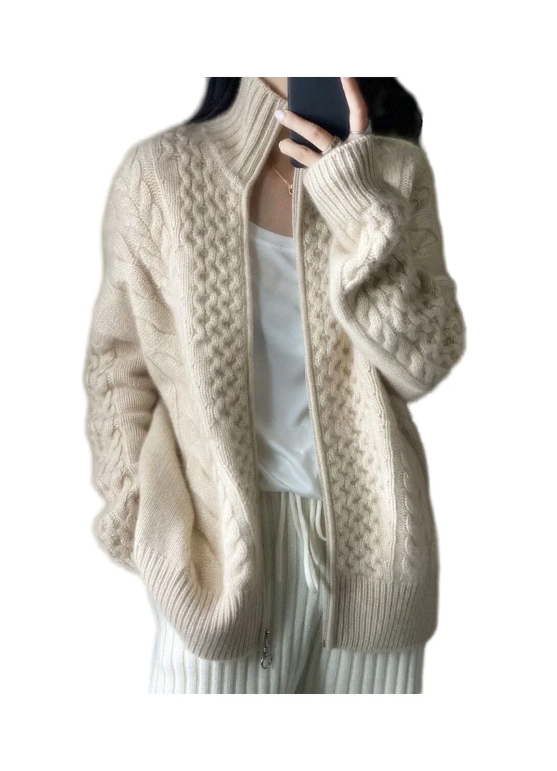 Damen Oversize Zopfmuster-Mockneckpullover aus kuscheligem Mohair‑Look Nord Taschen