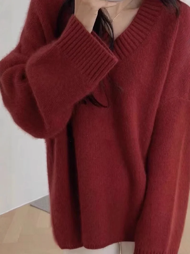 Damen Oversize V-Ausschnitt-Pullover im Mohair‑Look Nord Taschen