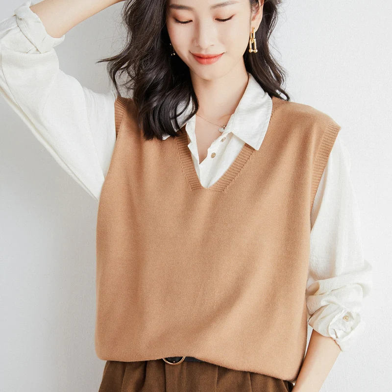 Damen Oversize V-Ausschnitt Feinstrickweste mit Rippenbund Nord Taschen