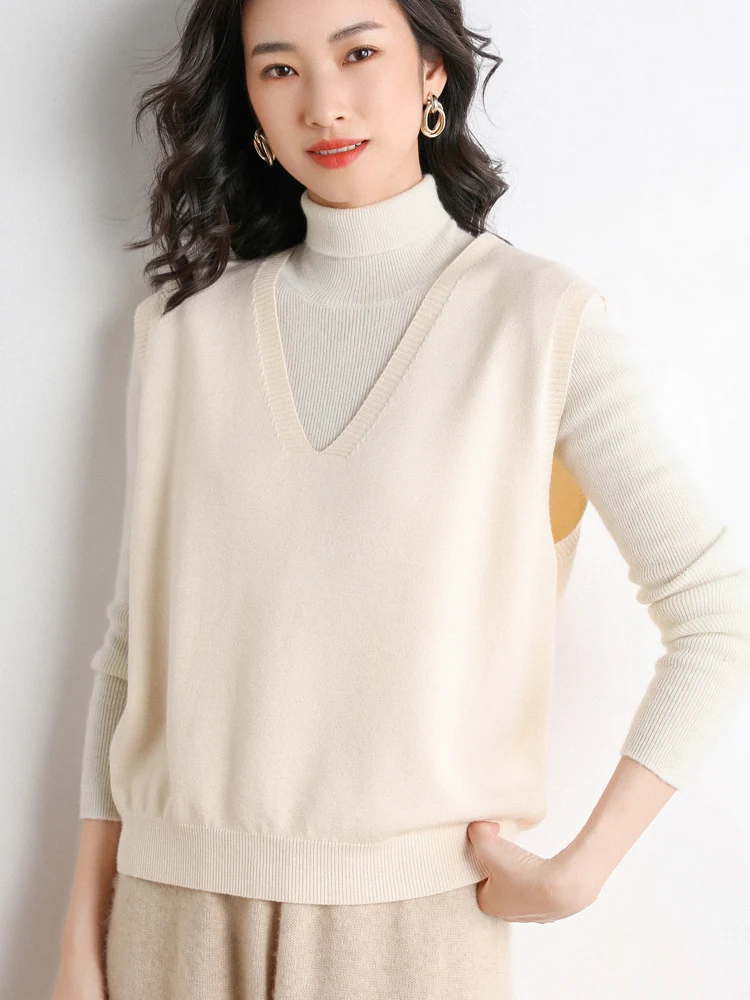 Damen Oversize V-Ausschnitt Feinstrickweste mit Rippenbund Nord Taschen