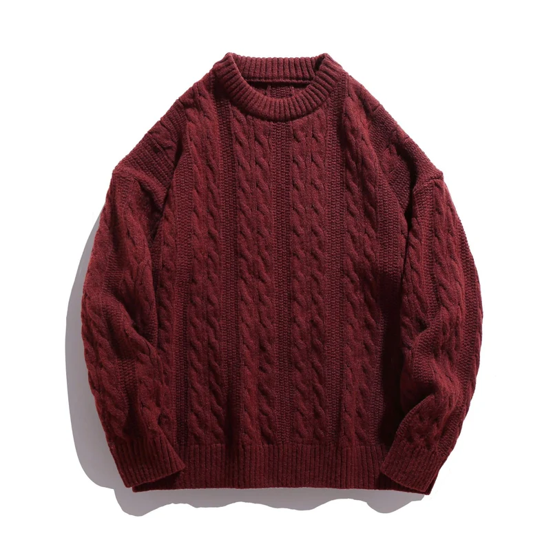 Unisex Boxy-Zopfmuster-Strickpullover mit geripptem Saum Nord Taschen