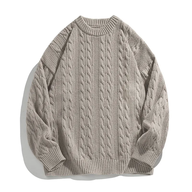 Unisex Boxy-Zopfmuster-Strickpullover mit geripptem Saum Nord Taschen