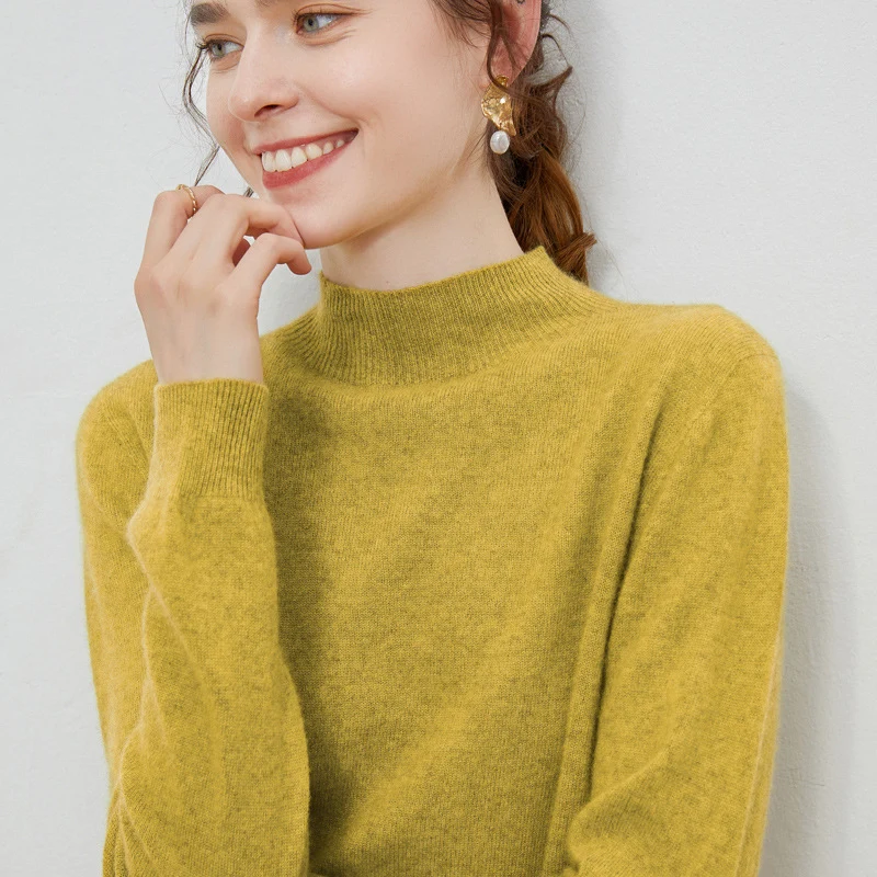 Damen weicher Feinstrick-Mockneckpullover mit Angora‑Look und legerer Silhouette Nord Taschen