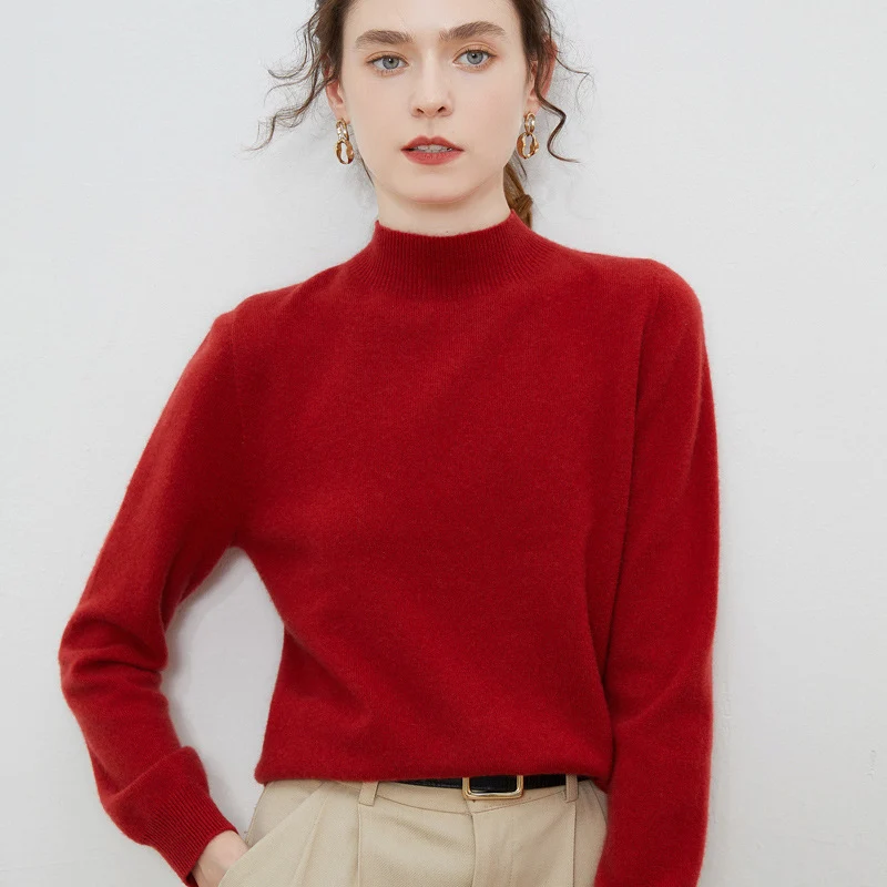 Damen weicher Feinstrick-Mockneckpullover mit Angora‑Look und legerer Silhouette Nord Taschen