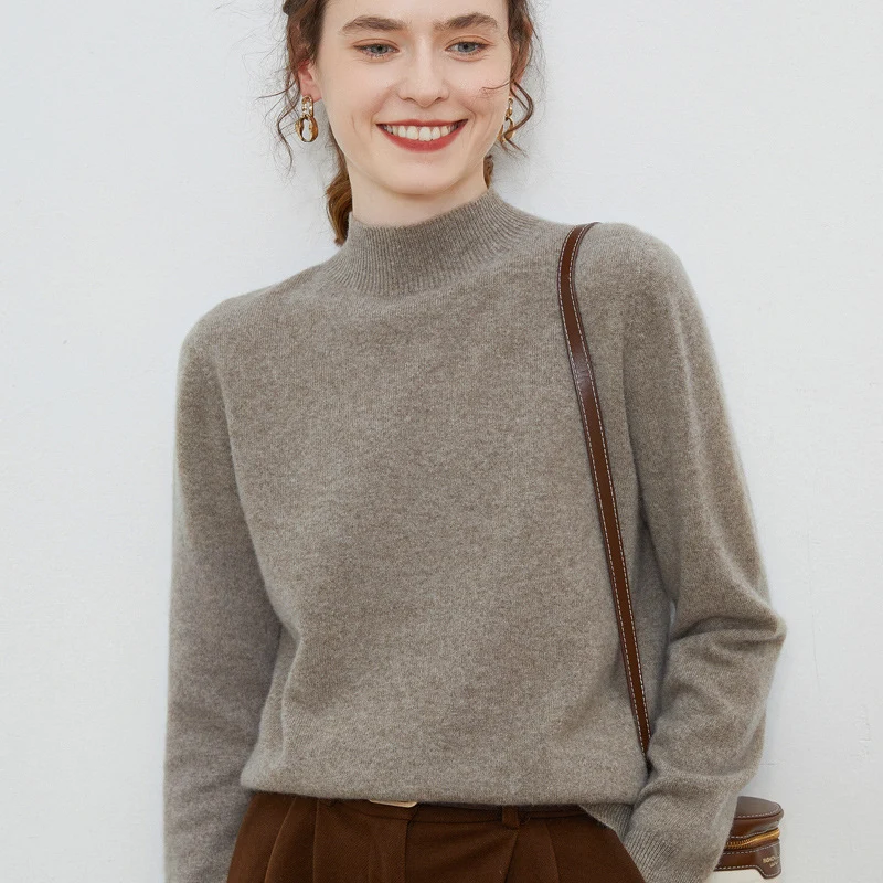 Damen weicher Feinstrick-Mockneckpullover mit Angora‑Look und legerer Silhouette Nord Taschen